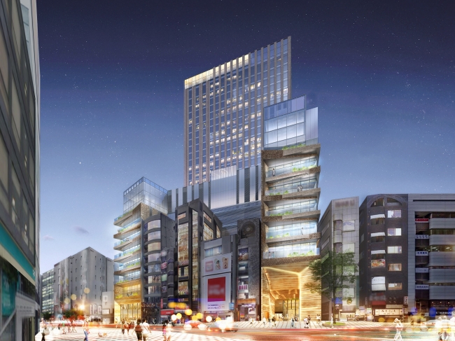 「（仮称）渋谷区道玄坂二丁目開発計画」の完成時の夜のイメージ